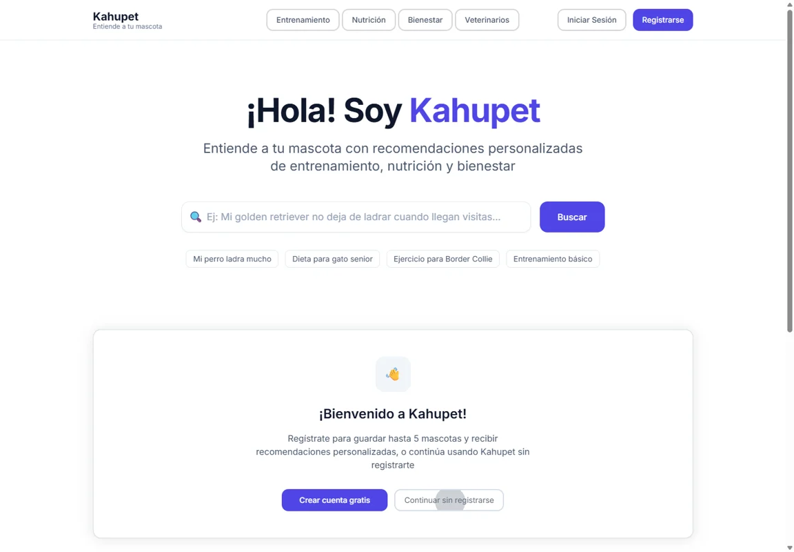 Public KahuPet interface with natural-language search